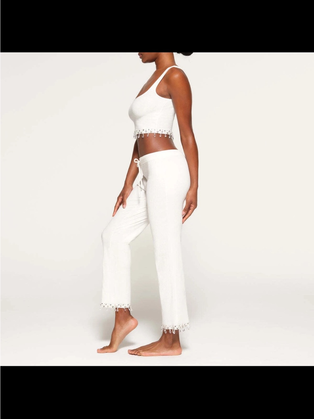 NWOT SKIMS White Chandelier Crop Tank Top with Matching Chandelier Pants Sz L